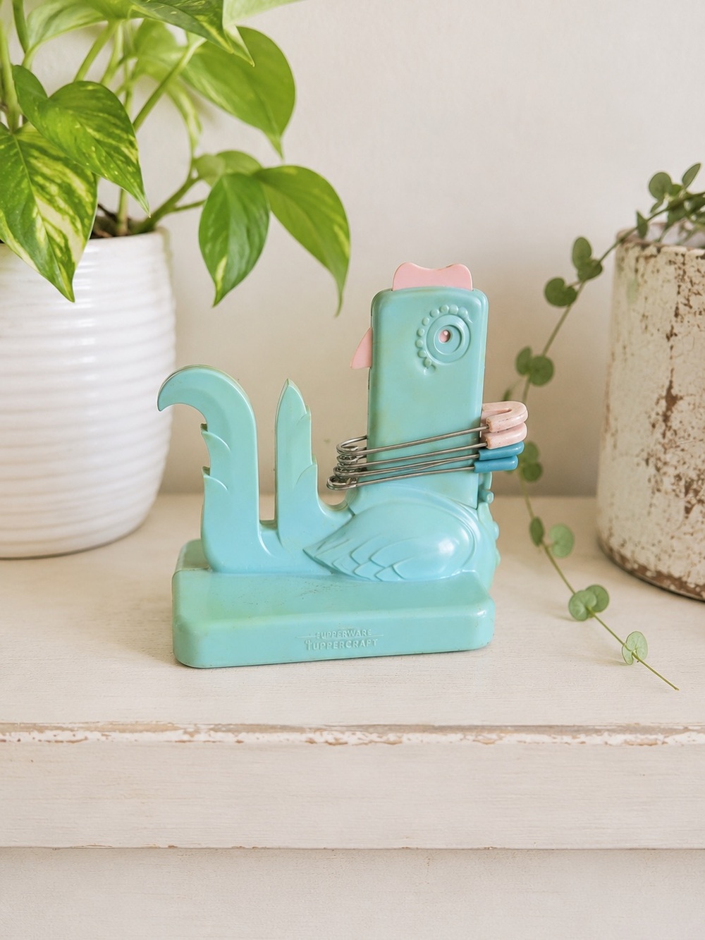 Vintage 1950s Tupperware Rooster Diaper Pin Caddy Tuppercraft Nursery Decor